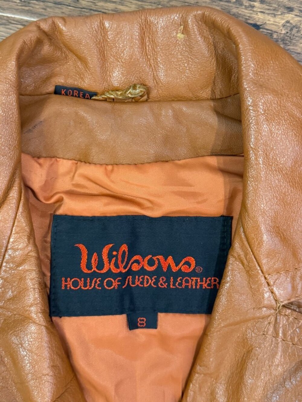 Vtg Wilsons Leather Belted Jacket Camel Brown Sz 8 - Picture 2 of 12